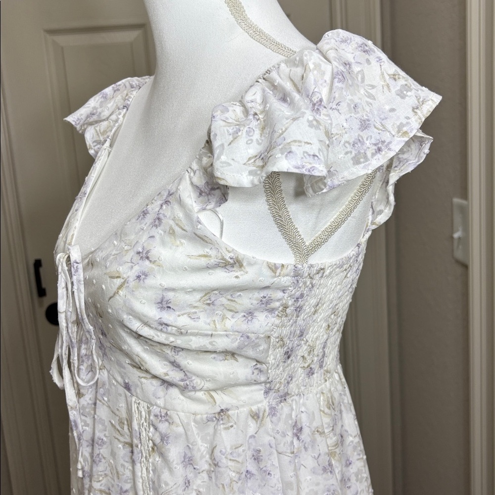 “And Now This” Crochet Trim Empire Waist Floral Maxi Dress White/Lilac NWT SizeS - Picture 8 of 12